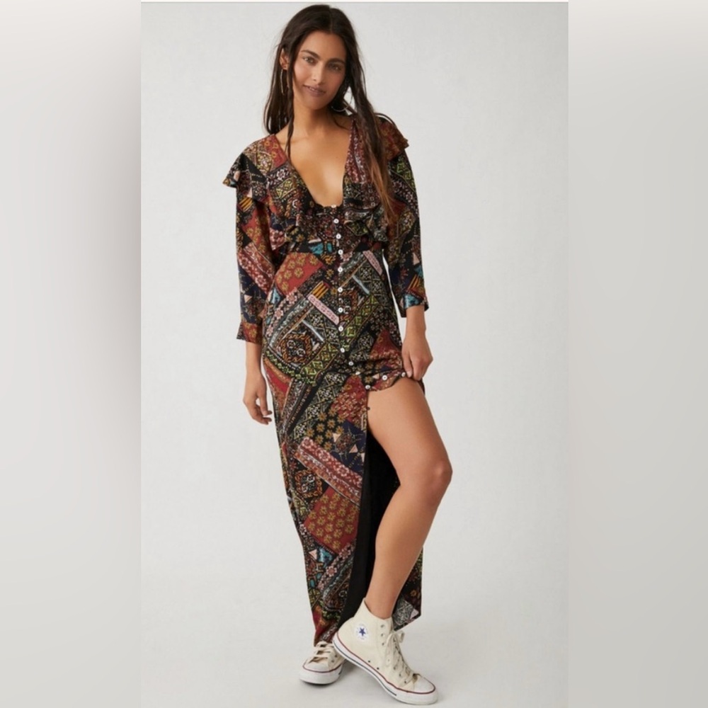 Free People Bohemian Patchwork Maxi Dress size XS NWT